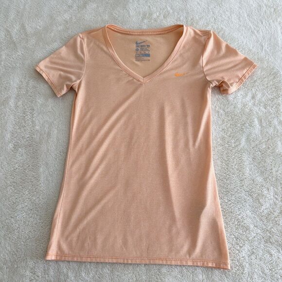 Nike Shirt Size XS Orange Short Sleeve V-Neck Dri-Fit T-Shirt Activewear - Picture 3 of 8